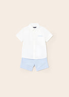 Mayoral 2pc Baby Boy White Dressy Shirt and Blue Striped Short Set