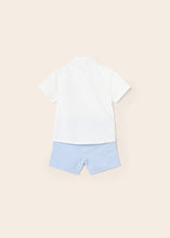 Afbeelding in Gallery-weergave laden, Mayoral 2pc Baby Boy White Dressy Shirt and Blue Striped Short Set
