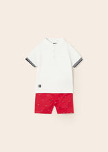 Carregar imagem no visualizador da galeria, Mayoral 2pc Baby Boy White Dressy Polo and Red Shorts Set

