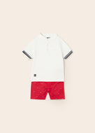 Mayoral 2pc Baby Boy White Dressy Polo Shirt and Red Short Set