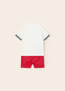 Mayoral 2pc Baby Boy White Dressy Polo and Red Shorts Set