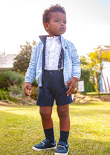 Afbeelding in Gallery-weergave laden, Mayoral 2pc Baby Boy White Print Dressy Shirt and Navy Short Set
