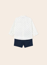 Cargar imagen en el visor de la galería, Mayoral 2pc Baby Boy White Print Dressy Shirt and Navy Short Set
