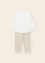 Afbeelding in Gallery-weergave laden, Mayoral 2pc Baby Boy White Dressy Linen Shirt and Beige Striped Pants Set
