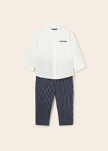 Cargar imagen en el visor de la galería, Mayoral 2pc Baby Boy White Dressy Linen Shirt and Navy Striped Pants Set
