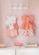 Mayoral 4pc Baby Girl Apricot Cat Tops and Shorts Set