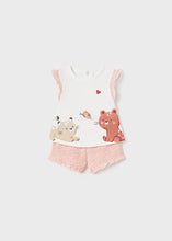 Cargar imagen en el visor de la galería, Mayoral 4pc Baby Girl Apricot Cat Tops and Shorts Set
