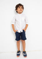 Mayoral 2pc Kid Boy White Print Dressy Shirt and Navy Short Set