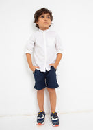 Mayoral 2pc Kid Boy White Print Dressy Shirt and Navy Shorts Set