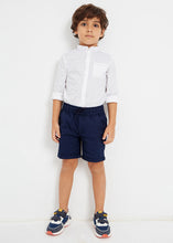 Cargar imagen en el visor de la galería, Mayoral 2pc Kid Boy White Print Dressy Shirt and Navy Short Set

