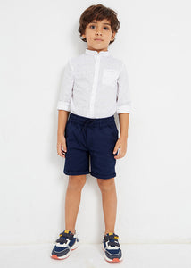 Mayoral 2pc Kid Boy White Print Dressy Shirt and Navy Short Set