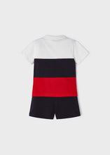 Load image into Gallery viewer, Mayoral 2pc Toddler Boy Red Color Block Dino Tee and Black Shorts Set
