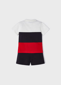 Mayoral 2pc Toddler Boy Red Color Block Dino Tee and Black Shorts Set