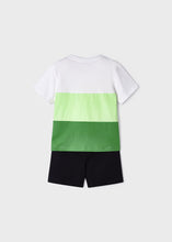 Cargar imagen en el visor de la galería, Mayoral 2pc Toddler Boy Green Colored Block Dino Tee and Black Shorts Set
