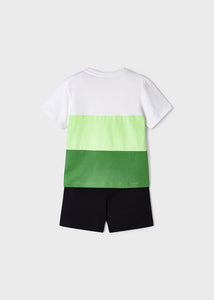Mayoral 2pc Toddler Boy Green Colored Block Dino Tee and Black Shorts Set