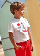 Mayoral 2pc Toddler Boy White Surf Dino Tee and Red Shorts Set