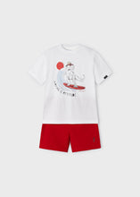 Cargar imagen en el visor de la galería, Mayoral 2pc Toddler Boy White Surf Dino Tee and Red Shorts Set
