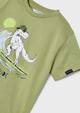 Load image into Gallery viewer, Mayoral 2pc Toddler Boy Olive Green Dino Surf Tee and Navy Shorts Set
