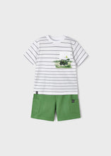 Cargar imagen en el visor de la galería, Mayoral 2pc Toddler Boy White Striped Tee and Green Shorts Set
