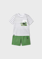 Mayoral 2pc Toddler Boy White Striped Tee and Green Shorts Set
