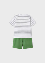 Load image into Gallery viewer, Mayoral 2pc Toddler Boy White Striped Tee and Green Shorts Set
