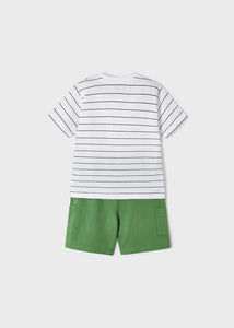 Mayoral 2pc Toddler Boy White Striped Tee and Green Shorts Set
