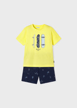 Load image into Gallery viewer, Mayoral 2pc Toddler Boy Yellow Skateboard Tee and Navy Shorts Set
