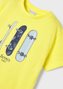 Mayoral 2pc Toddler Boy Yellow Skateboard Tee and Navy Shorts Set