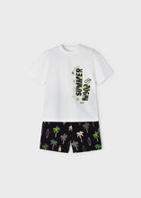 Load image into Gallery viewer, Mayoral 2pc Toddler Boy White Summer Mood Tee and Black Printed Shorts Set
