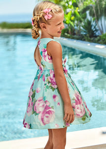Mayoral Kid Girl Aqua Floral Printed Dress