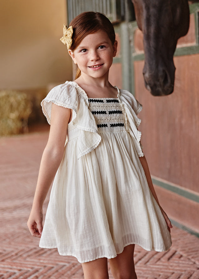 Mayoral Kid Girl Crème Embroidered Dress