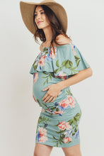 Carregar imagem no visualizador da galeria, Hello Miz Floral Off Shoulder Ruffle Maternity Dress - Sage
