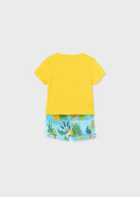 Cargar imagen en el visor de la galería, Mayoral Baby Boy 2pc Yellow Tiger Tee and Blue Safari Printed Shorts Set
