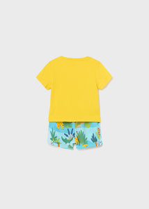 Mayoral Baby Boy 2pc Yellow Tiger Tee and Blue Safari Printed Shorts Set