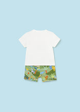 Cargar imagen en el visor de la galería, Mayoral Baby Boy 2pc White Tiger Tee and Green Safari Printed Shorts Set
