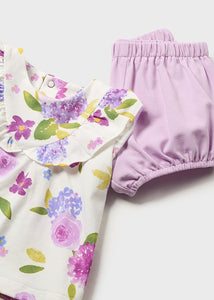 Mayoral 2pc Baby Girl Lilac Floral Top and Shorts Set