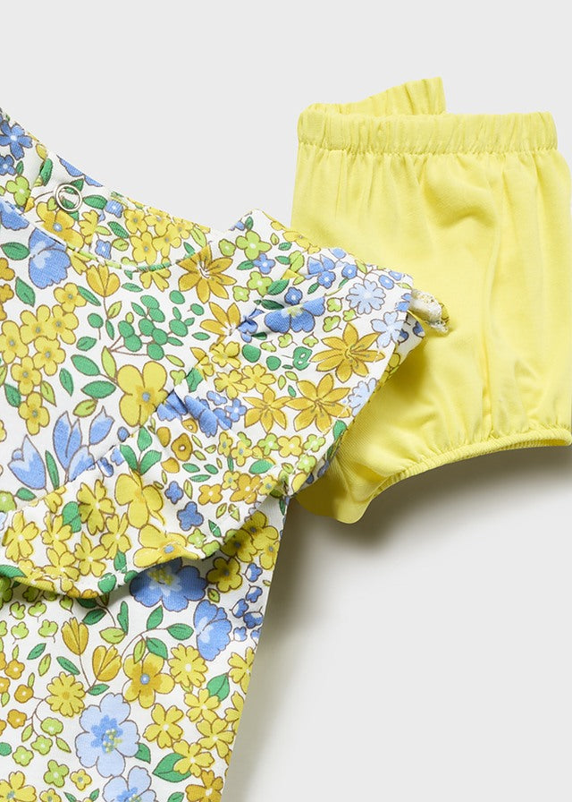 Mayoral 2pc Baby Girl Yellow Dandelion Printed Top and Yellow Shorts Set