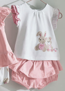 Mayoral 2pc Baby Girl White Bunny Top and Pink Shorts Set