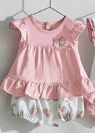 Mayoral 2pc Baby Girl Pink Bunny Top and Bunny Printed Shorts Set