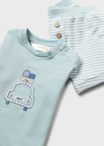 Mayoral Baby Boy 2pc Blue Tee and Striped Shorts Set