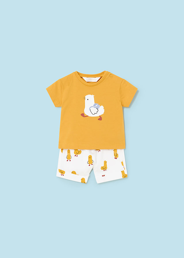 Mayoral Baby Boy 2pc Striped Chick Tee and Yellow Shorts Set