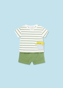 Mayoral Baby Boy 2pc Green Striped Tee and Green Shorts Set