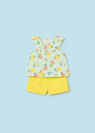 Mayoral 2pc Baby Girl Green Fruit Printed Top and Yellow Shorts Set