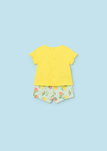 Load image into Gallery viewer, Mayoral 2pc Baby Girl Yellow Chick Top and Green Printed Shorts Set
