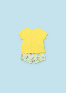 Mayoral 2pc Baby Girl Yellow Chick Top and Green Printed Shorts Set