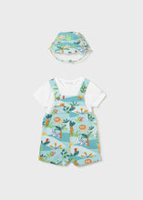 Cargar imagen en el visor de la galería, Mayoral 3pc Baby Boy Blue Safari Tee, Overall and Hat Set
