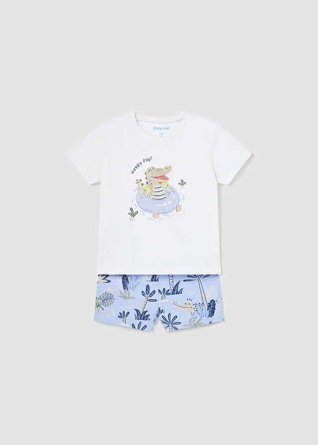 Mayoral Baby Boy Blue Gator Print Tee & Swim Shorts Set