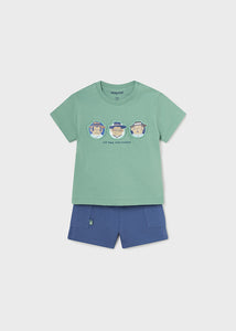 Mayoral Baby Boy 2pc Green Monkey Tee and Navy Shorts Set