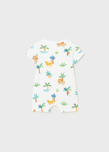 Mayoral Baby Boy White - Blue Safari Printed Romper