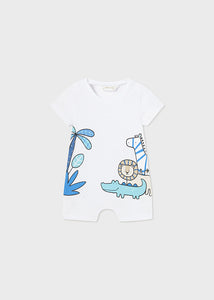 Mayoral Baby Boy White - Light Blue Safari Romper